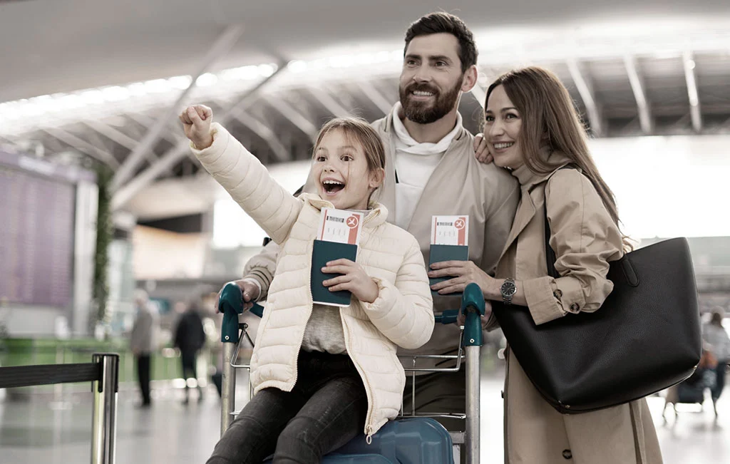 Family at airport meeting up with their airport car service